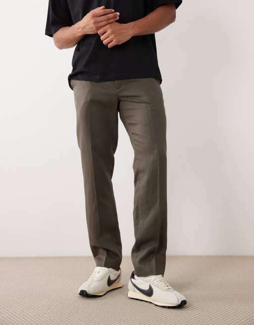 Mango linen  blend tailored trouser in mid brown, 5 of 5