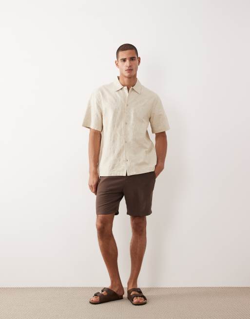Mango linen blend textured floral print shirt in ecru, 3 of 5