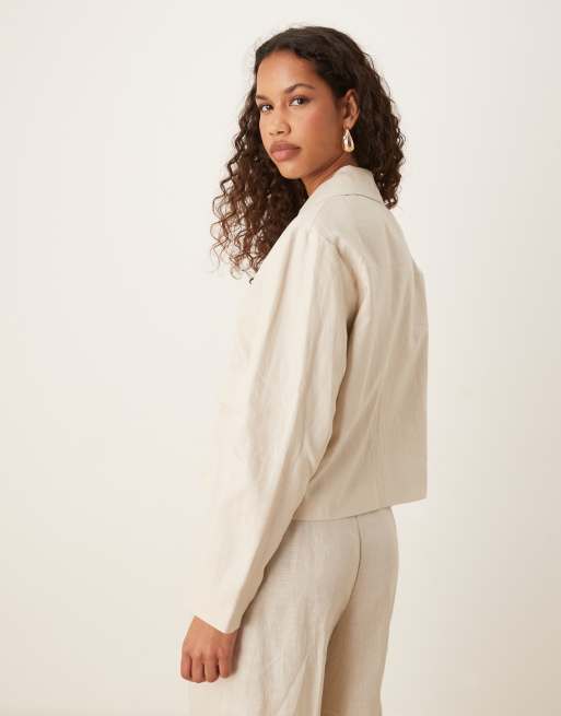 Mango linen button thorugh jacket co-ord in stone, 2 of 4