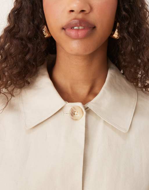 Mango linen button thorugh jacket co-ord in stone, 3 of 4