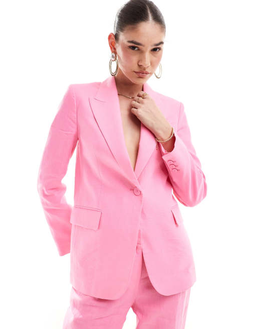 Mango linen co ord blazer in pink