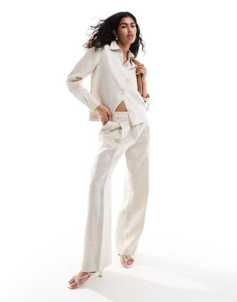 Mango linen co-ord trousers in beige - view 1