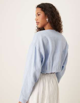 MANGO LINEN CROPPED UTILITY JACKET 