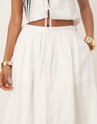 Mango Linen Elastic Maxi Skirt In White
