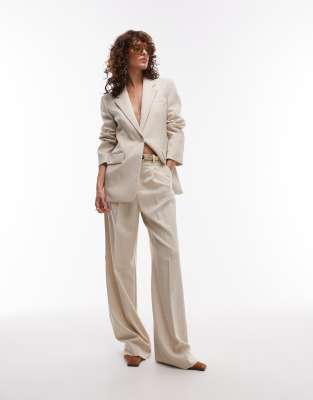 linen look classic straight leg pants in pale pink - part of a set