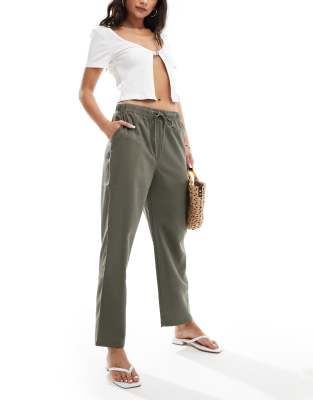 Mango linen look cropped relaxed pants in green