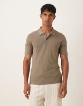 Mango cotton blend fine knit short sleeve polo shirt in rust