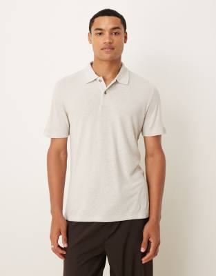 Mango linen look relaxed short sleeve polo shirt in natural - view 1