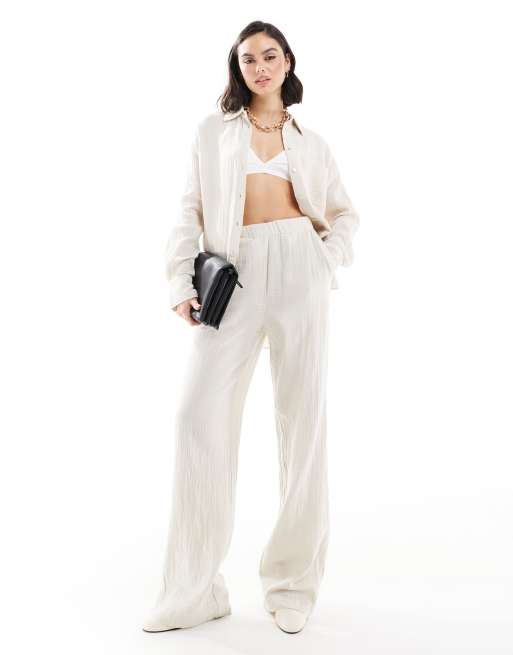 Mango linen look textured pants in light beige - part of a set