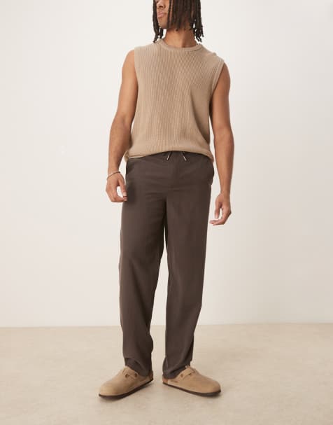 Mango linen look tie waist trouser in chocolate - view 1