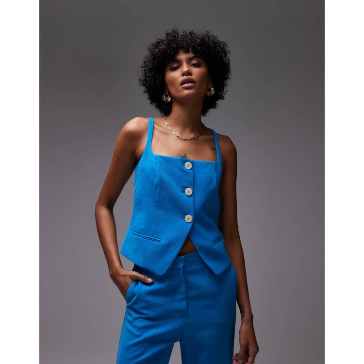 Mango linen look vest in blue - part of a set | ASOS