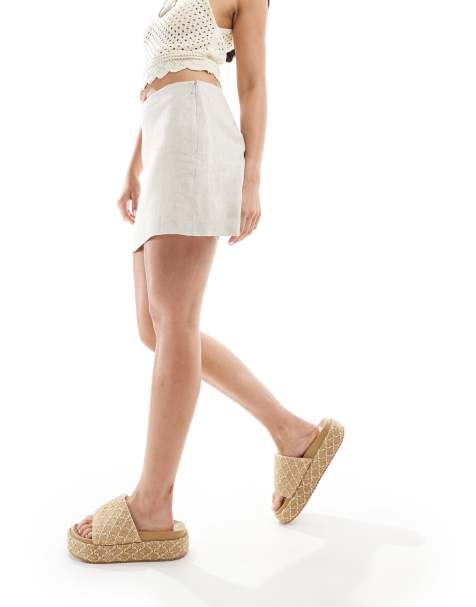 Mango linen mini skirt in beige - view 1