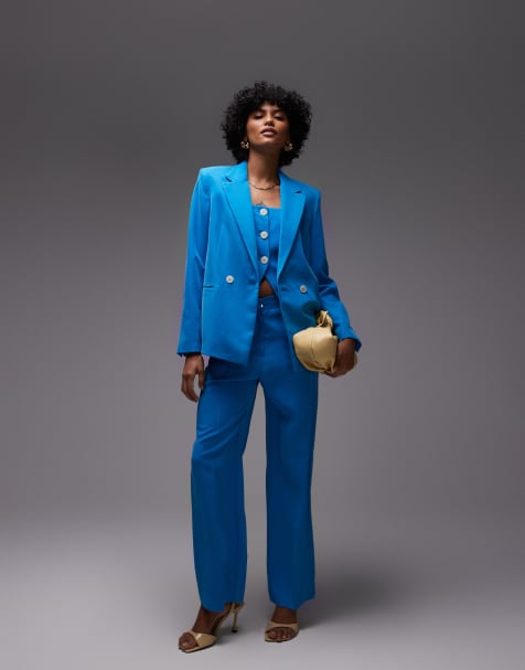 Mango linen mix blazer co-ord in blue - view 1