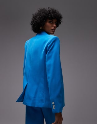 Mango Linen Mix Blazer In Blue