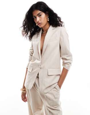 Mango Linen Mix Blazer In Light Beige - Part Of A Set-neutral