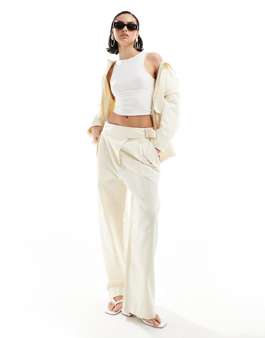Mango linen mix buckle detail co-ord trousers in white