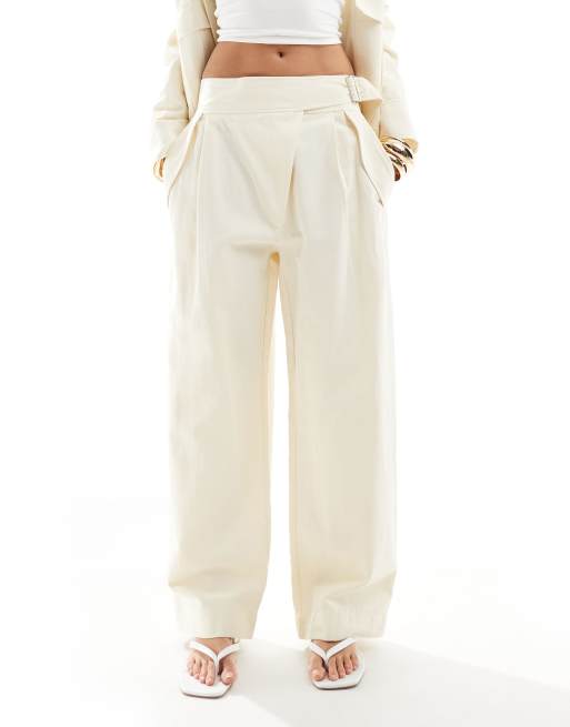 Mango linen mix buckle detail co-ord trousers in white, 2 of 5