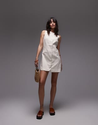 Mango Linen Mix Button Through Straight Fit Mini Dress