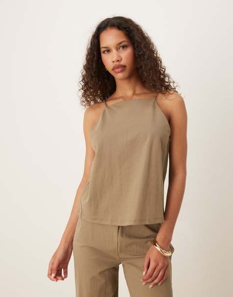 Mango linen mix cami top co-ord in beige - view 1