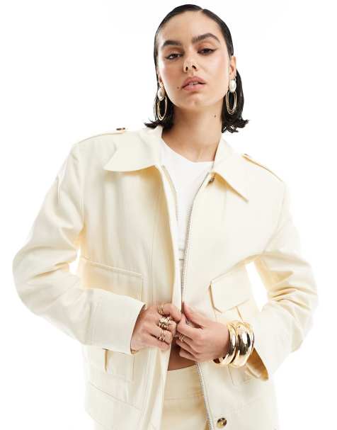 Mango linen mix co-ord jacket in white - view 1