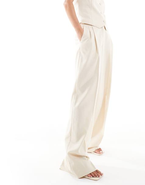 Mango linen mix co-ord trousers in beige - view 1