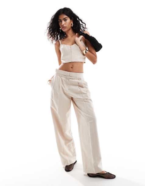 Mango linen mix co-ord trousers in light beige - view 1