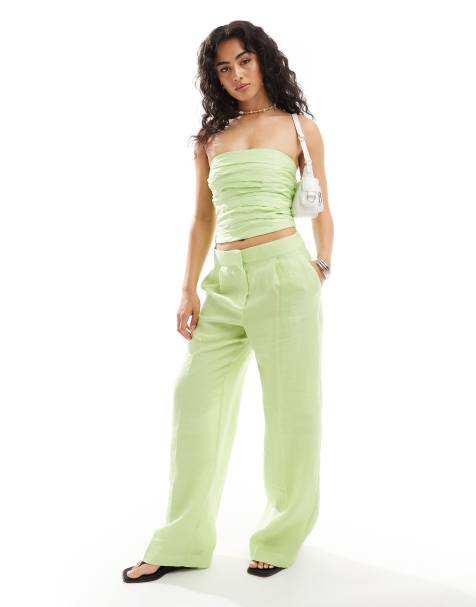 Mango linen mix co-ord trousers in lime green - view 1