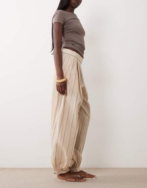 Mango linen mix cuffed trouser in beige stripe, 4 of 5