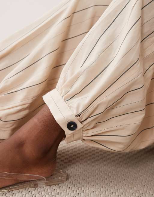 Mango linen mix cuffed trouser in beige stripe, 5 of 5