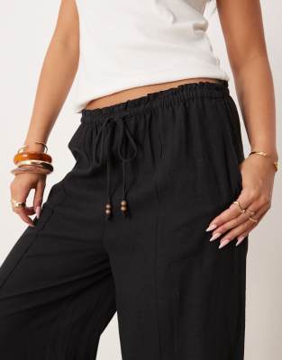 Mango Linen Mix Drawstring Straight Pants