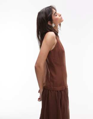 Mango Linen Mix Dropped Waist Maxi Dress With Sheer Hem
