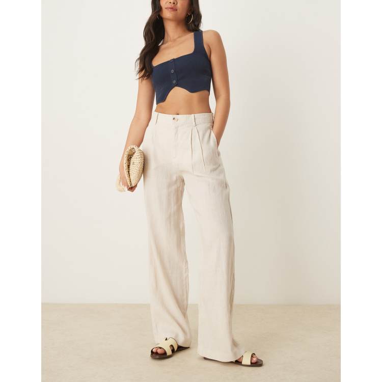 パンツ MONOHA : 25SS / Linen straight-leg jeans (ivory) Mila 01High Straight Linen Pants Beige MADLADY