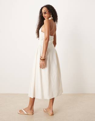 knee length dresses for ladies Rosie Linen Halter Midi Dress - Pink