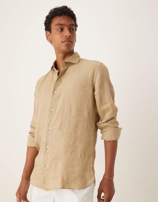 Mango Linen Mix Long Sleeve Shirt In Neutral