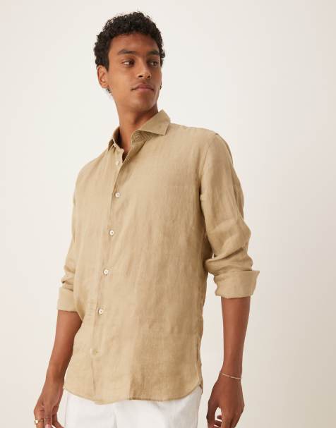 Mango linen mix long sleeve shirt in light beige - view 1