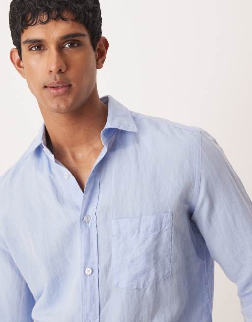 Mango linen mix long sleeve shirt in light blue