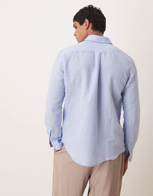 Mango linen mix long sleeve shirt in light blue
