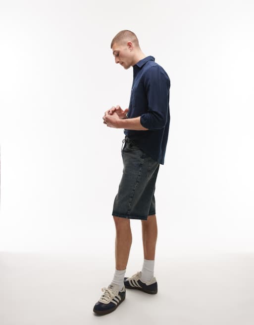 Mango linen mix long sleeve shirt in navy, 3 of 4