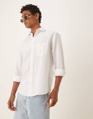 Mango Linen Mix Long Sleeve Shirt In White