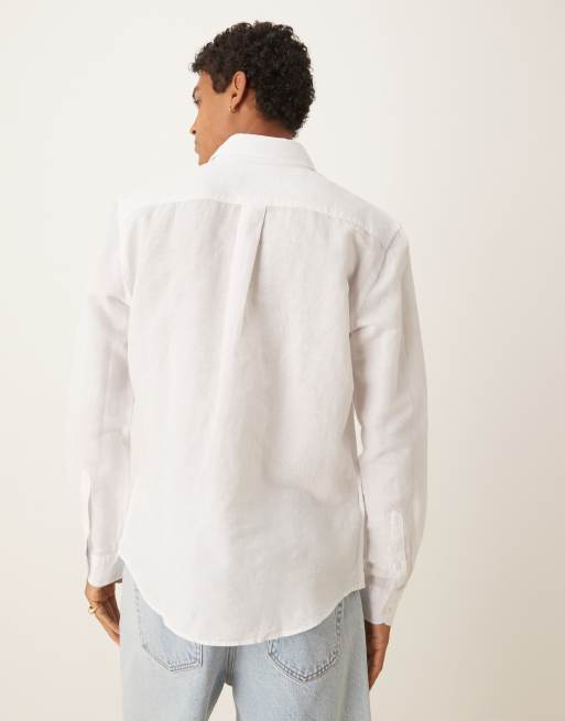 Mango linen mix long sleeve shirt in white, 4 of 4