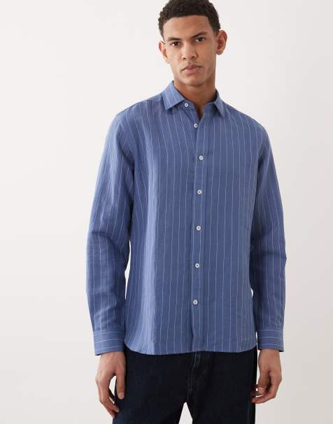 Mango linen mix long sleeve striped shirt in blue - view 1