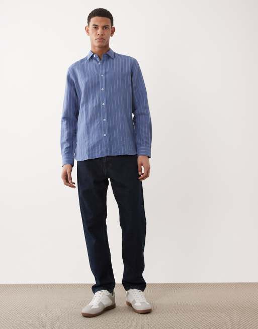 Mango linen mix long sleeve striped shirt in blue, 2 of 5