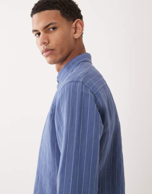 Mango linen mix long sleeve striped shirt in blue, 4 of 5