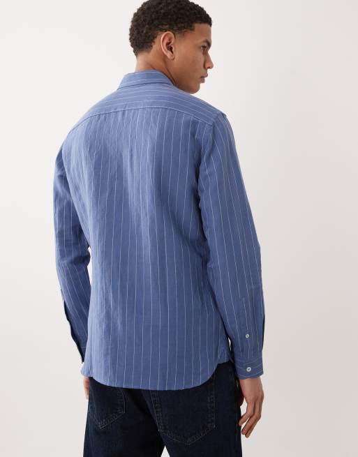 Mango linen mix long sleeve striped shirt in blue, 5 of 5