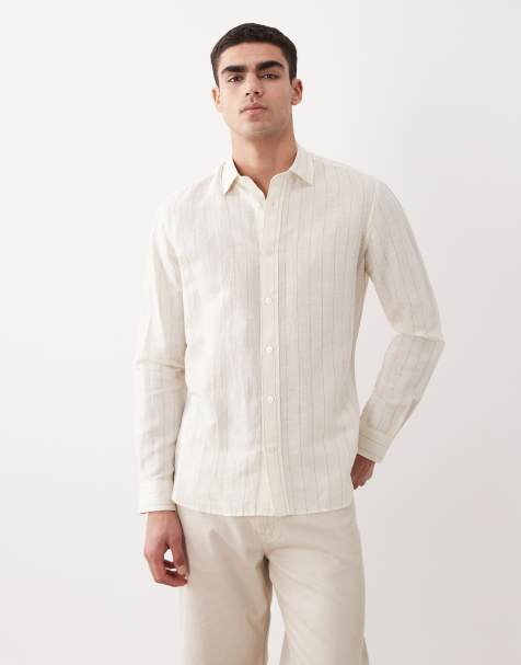 Mango linen mix long sleeve striped shirt in ecru