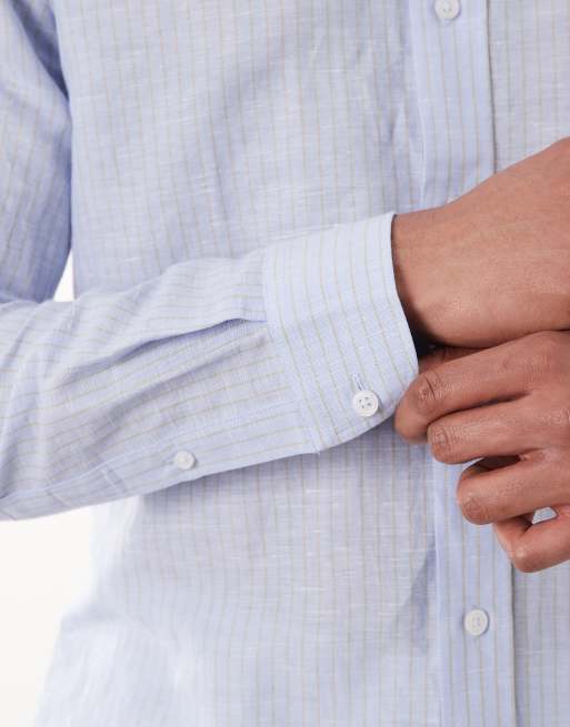 Mango linen mix long sleeve striped shirt in light blue, 5 of 5