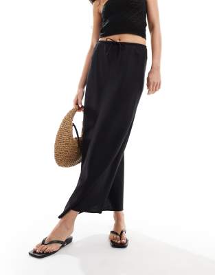 Mango Mango linen mix midi skirt in black