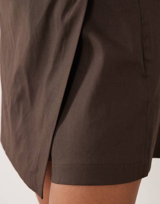 Mango linen mix mini skort in brown, 3 of 5