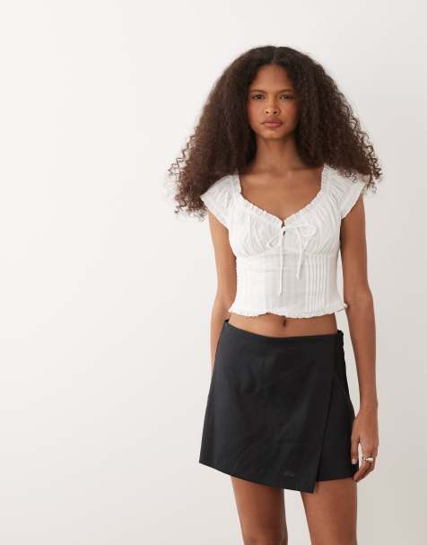 Mango linen mix mini skort in grey - view 1