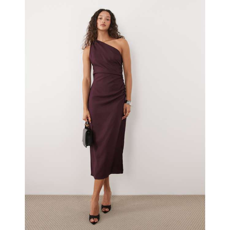 MANGO - Asymmetrical Dress with side slit Burgundy